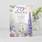 Larkspur | Water Lily Floral 70th Birthday Party Kaart (Staand voorkant)