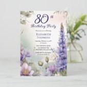 Larkspur | Water Lily Floral 80th Birthday Party Kaart (Staand voorkant)