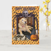 Larry - Golden retriever - Halloween foto-2 Kaart (Gele Bloem)