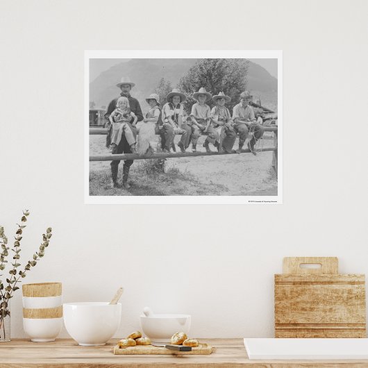 Larry Larom met zes kinderen. Poster (Keuken)