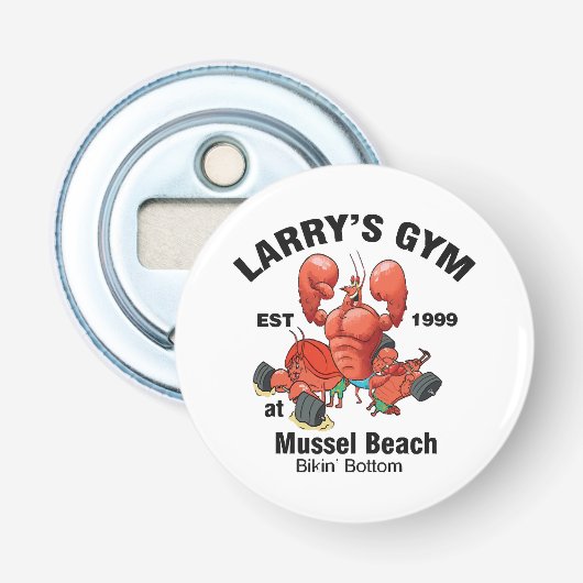 Larry's Gym Bij Mosselstrand Button Flesopener (Voorkant)