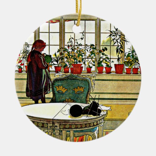 Larsson - Bloemen op het raam Keramisch Ornament (Voorkant)