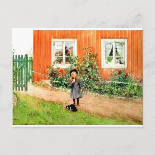 Larsson - Brita met een kat en een sandwich Briefkaart (Voorkant)