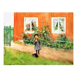 Larsson - Brita met een kat en een sandwich Foto Afdruk