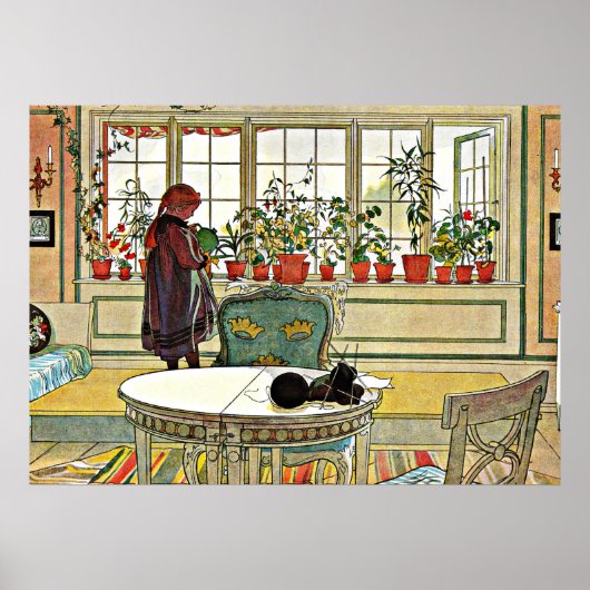 Larsson - Flowers on a Windowsill Poster (Voorkant)
