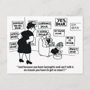 Laryngitis redde de dag, grappige vintage briefkaart