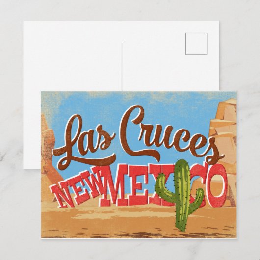 Las Cruces New Mexico Cartoon Desert Retro Travel Briefkaart (Voorkant / Achterkant)