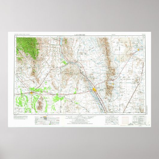Las Cruces Topo Map 1957 Poster (Voorkant)
