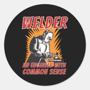 Las een ingenieur met algemeen verstandig metaalpe ronde sticker