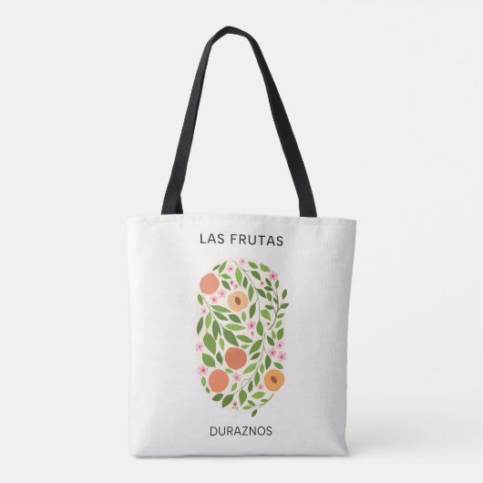Las Frutas: Duraznos - Perzikmarkt Tote Bag (Achterkant)