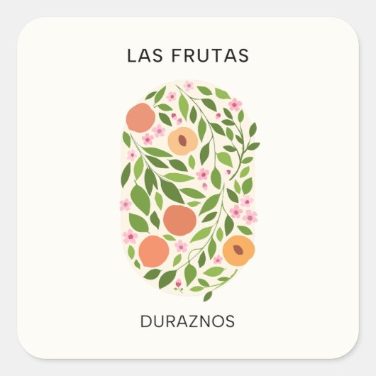 Las Frutas: Duraznos - Perzikmarkt Vierkante Sticker (Voorkant)