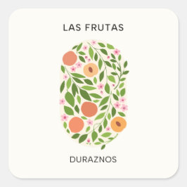 Las Frutas: Duraznos - Perzikmarkt Vierkante Sticker