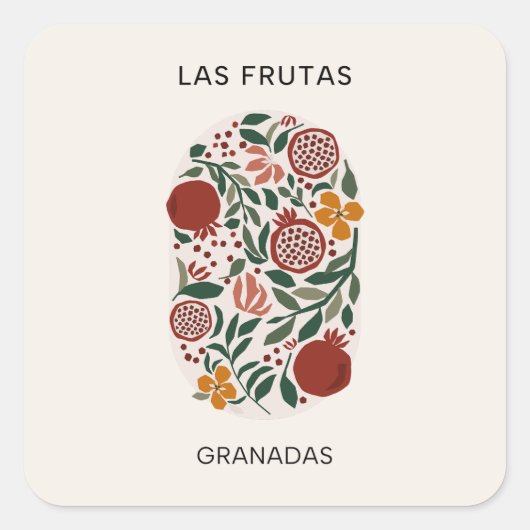 Las Frutas: Granadas - Granaatappelmarkt Vierkante Sticker (Voorkant)