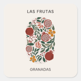 Las Frutas: Granadas - Granaatappelmarkt Vierkante Sticker