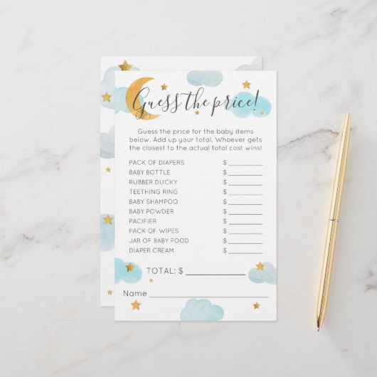 Las nubes Baby Shower de Moon & Stars adivinan el  (Voorkant / Achterkant in situ)