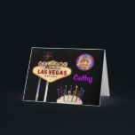 Las Vegas 21st Birthday Kaart<br><div class="desc">Las Vegas 21st Birthday Kaart, met 21st Birthday ballon en verjaardagstaart! Verander jouw tekst in je eigen verjaardagsmeisje of jongen. In sms staat. Je wordt uitgenodigd om Cathy te helpen haar verjaardagskaarsen uit te blazen in Fabulous Las Vegas. De tekst kan ook worden veranderd of enkel de naam. Gloed Kaart...</div>