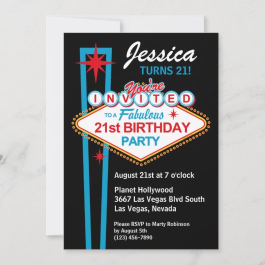 Las Vegas 21st Birthday Party Invitation Kaart (Voorkant)