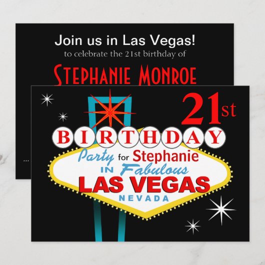 Las Vegas 21st Birthday Party Kaart (Voorkant / Achterkant)