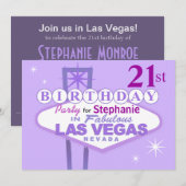 Las Vegas 21st Birthday Party - lila Kaart (Voorkant / Achterkant)