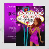 Las Vegas 21st Birthday Party paars Kaart (Voorkant / Achterkant)
