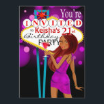 Las Vegas 21st Birthday Party paars Kaart<br><div class="desc">Deze leuke en opwindende uitnodiging van Las Vegas is perfect voor verjaardagsfeestjes, meiden nachts, bachelorette feestjes en andere speciale evenementen. Zo gemakkelijk om zich te personaliseren, gebruik enkel de oranje knoop "aanpast het"hierboven om uw eigen tekst en doopvont toe te voegen. Er zijn ook overeenkomende enveloppen en gunstige stickers beschikbaar....</div>