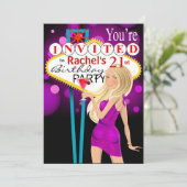 Las Vegas 21st Birthday Party paars Kaart (Staand voorkant)