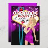 Las Vegas 21st Birthday Party paars Kaart (Voorkant / Achterkant)