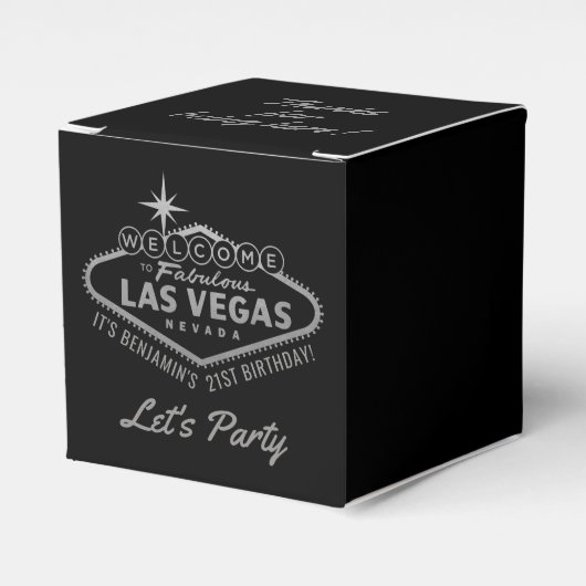 Las Vegas 21st Birthday Party Silver Persoonlijk Bedankdoosjes (Voorkant Zijde)