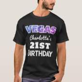 Las Vegas 21st Birthday Sparkle Paarse Roze Naam T-shirt (Voorkant)