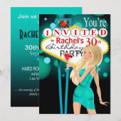 Las Vegas 30th Birthday Party blauwgroen Kaart (Voorkant / Achterkant)