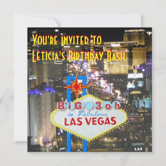 Las Vegas 30th Birthday Party gepersonaliseerd tek Kaart (Voorkant)