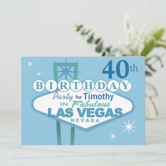 Las Vegas 40th Birthday Party - blauw Kaart (Staand voorkant)