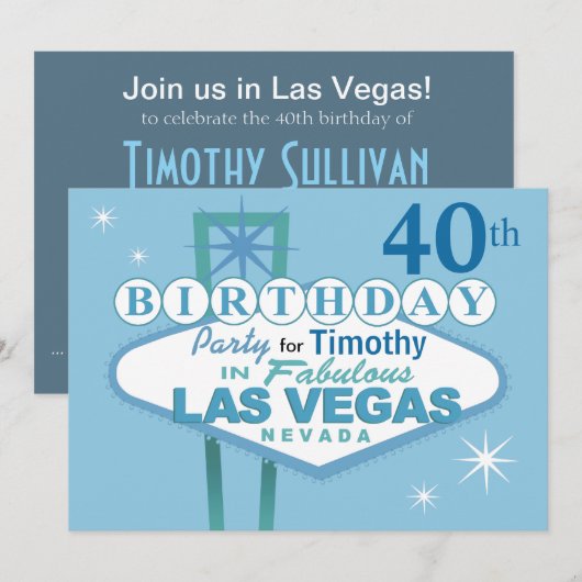 Las Vegas 40th Birthday Party - blauw Kaart (Voorkant / Achterkant)