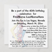 Las Vegas 40th Birthday Party gepersonaliseerd tek Kaart (Achterkant)