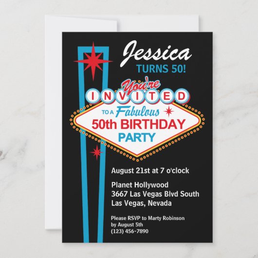 Las Vegas 50th Birthday Party Invitation Kaart (Voorkant)