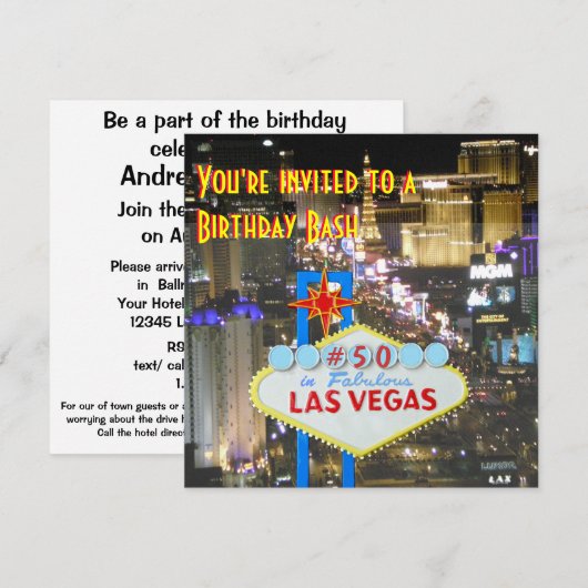 Las Vegas 50th Birthday Party Kaart (Voorkant / Achterkant)