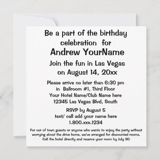 Las Vegas 50th Birthday Party Kaart (Achterkant)