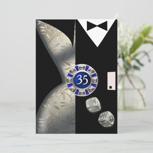 Las Vegas Art Deco 35th Birthday Silver Black Kaart (Staand voorkant)