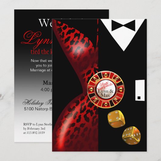 Las Vegas Art Deco Trouwreceptie | rood zwart Kaart (Voorkant / Achterkant)