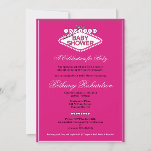 Las Vegas Baby Girl Shower Invitation Kaart (Voorkant)