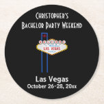 Las Vegas Bachelor Party Jongens Weekend Trip Ronde Kartonnen Onderzetter<br><div class="desc">Ga je naar Vegas voor je vrijgezellenfeest? Dan zal dit aangepaste onderzetter perfect gebruikt worden op de reis of als een gunst na de reis voor jou en de jongens! Pas de naam en de datum(s) van uw keuze aan.</div>