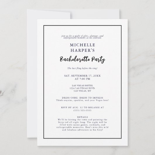 Las Vegas Bachelorette Bash Kaart (Achterkant)