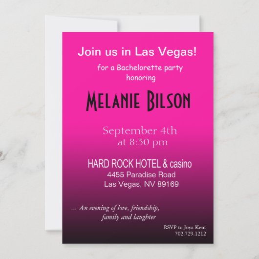 Las Vegas Bachelorette Party fuschia Kaart (Achterkant)