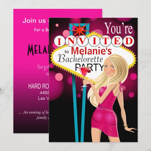 Las Vegas Bachelorette Party fuschia Kaart (Voorkant / Achterkant)