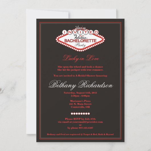 Las Vegas Bachelorette Party Invitation Kaart (Voorkant)