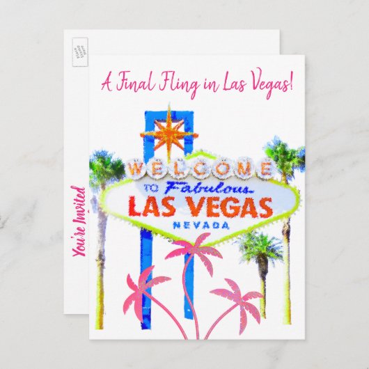 Las Vegas Bachelorette Pink Palms Aankondigingskaart (Voorkant / Achterkant)