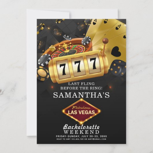 Las Vegas Bachelorette Weekend Party Zwart Goud Kaart (Voorkant)