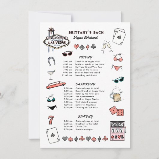 Las Vegas Bachelorette Weekend Route Kaart (Voorkant)