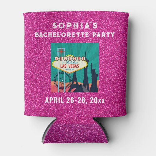 Las Vegas Bacherolette Party Favor Pink Glitter Blikjeskoeler (Voorkant)