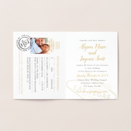 Las Vegas Bestemming Bruiloft Paspoort Uitnodiging (Binnen)